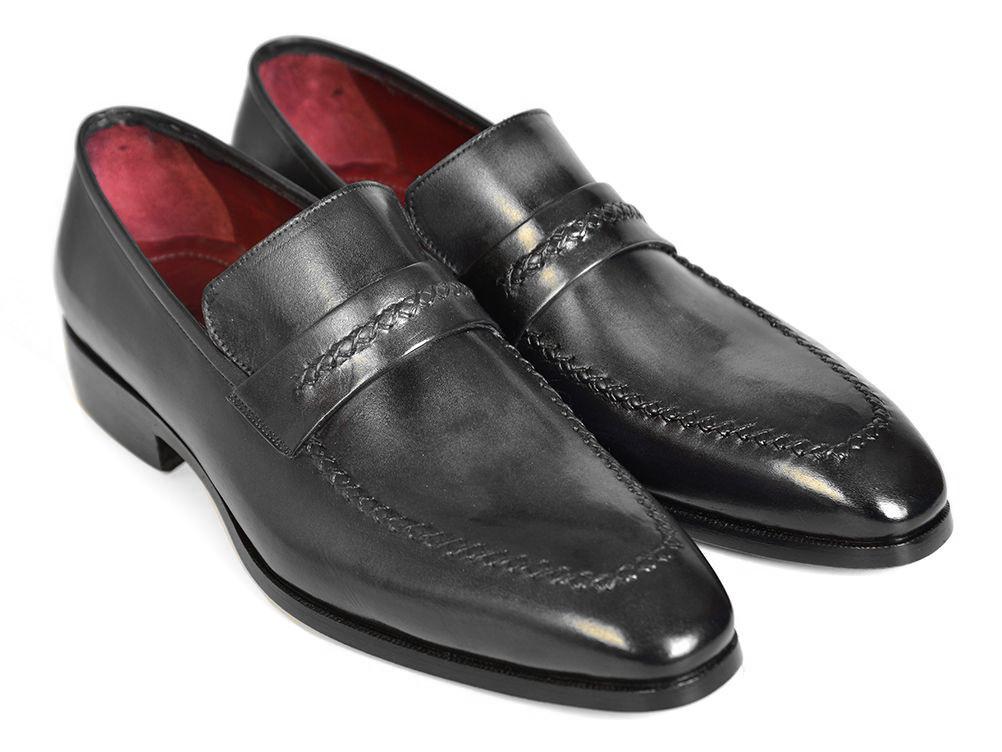 Paul Parkman ''068-GRAY'' Gray / Black Genuine Calfskin Leather Loafers.